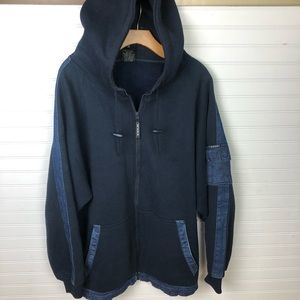 Webs Thick Dark Blue Hoodie with Denim Accents